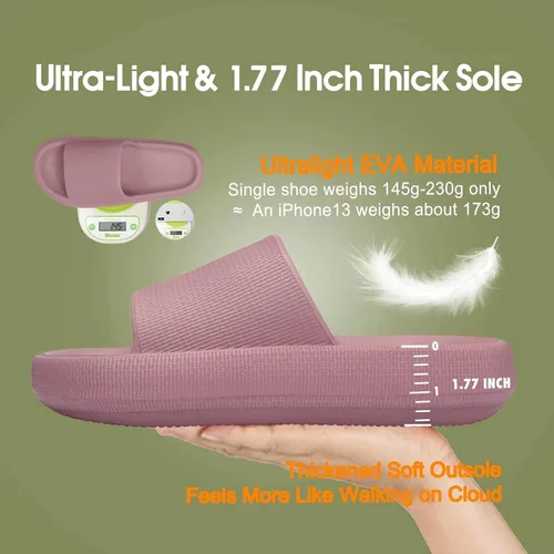 Vista 4 de EQUICK Pantuflas de almohada Cloud Slides para mujeres y hombres, pantuflas de ducha y de baño, ultrasuaves, suela gruesa acolchada