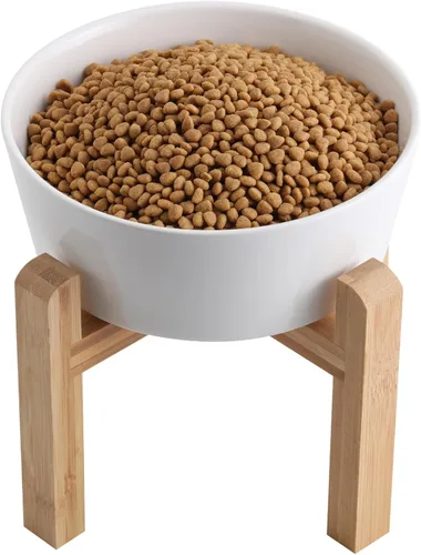 Vista 14 de Cuenco elevado de cerámica negro para perros con soporte de madera para razas pequeñas y medianas, plato de agua pesado, 6 pulgadas antideslizante