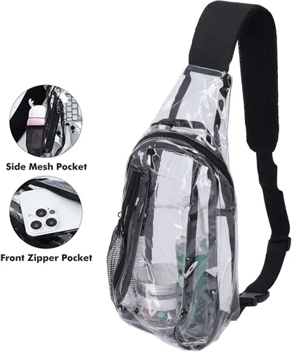 Vista 6 de SPYMINNPOO Bolsa transparente de PVC, aprobada por el estadio, impermeable, transparente, con correa ajustable para senderismo, conciertos