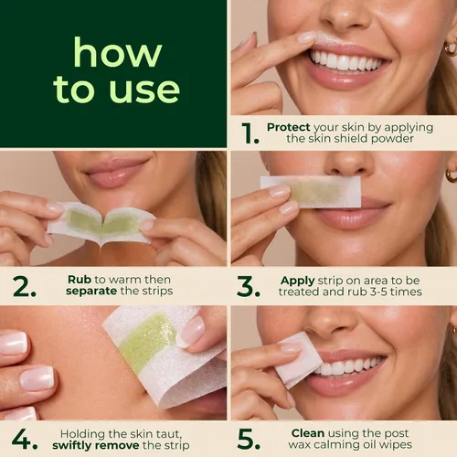 Vista 4 de Nad's Tiras de cera facial, hipoalergénicas para todo tipo de piel, depilación facial para mujeres, kit de depilación en casa con 20 tiras de cera
