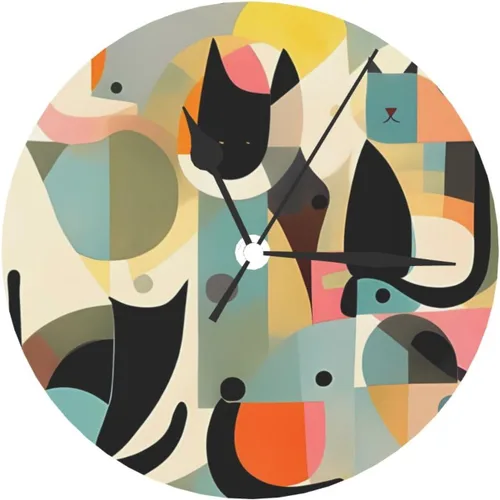 Vista 7 de Mid-Century Modern Art Cat Wall Clock 10 Inch Silent Non-Ticking Modern Clocks Battery Operated - Analog Clock Classic Round Clocks Home Decor for