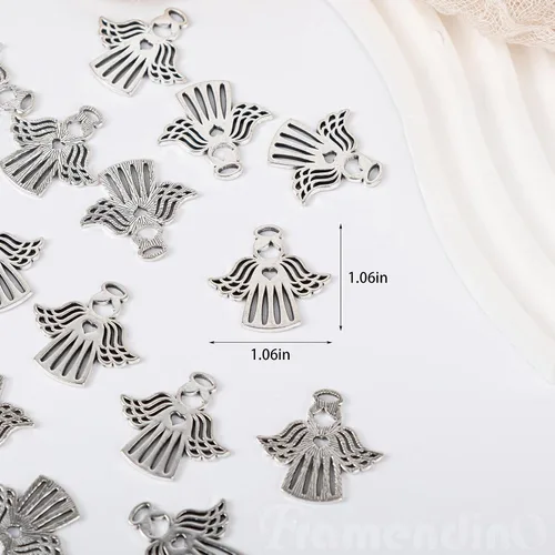 Vista 6 de Framendino, 50 dijes de ángel de plata con alas voladoras para collares, joyas y manualidades