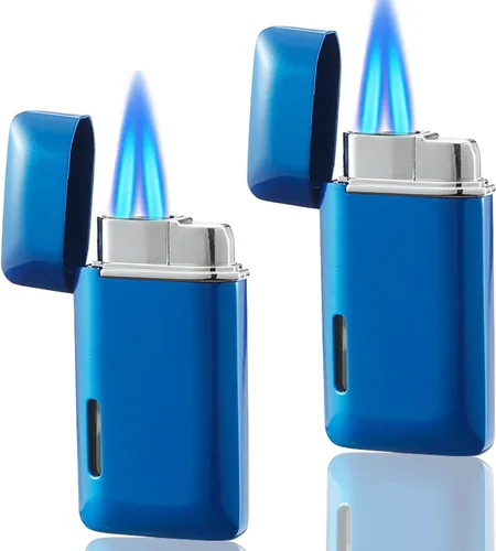 Vista 10 de Futlidys Paquete de 2 mini antorchas de butano recargable, encendedor de butano de doble llama con ventana visible, encendedor de chorro ajustable