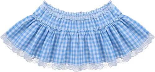 Vista 6 de Minifalda plisada con dobladillo de encaje de guingán para mujer y hombre