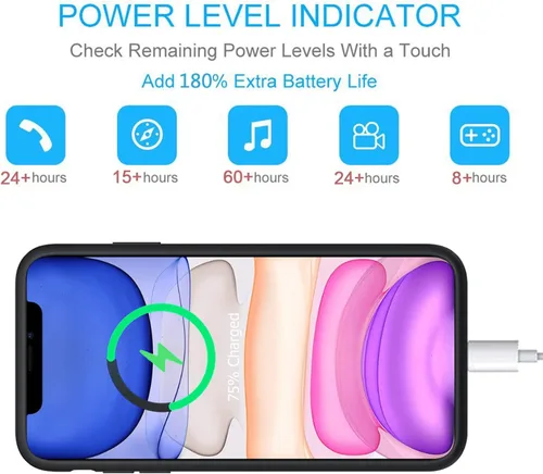 Vista 4 de Funda de batería para iPhone 11, funda protectora de carga portátil mejorada de 10000 mAh con carga inalámbrica compatible con iPhone 11