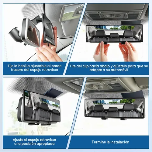 Vista 5 de SINGARO Espejos retrovisores panorámicos para automóvil, extensor universal de espejo retrovisor convexo, clip cromado antirreflejo, espejo gran