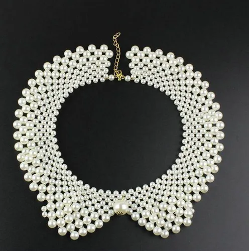 Vista 3 de Joyci Collar elegante de perlas de imitación para mujer, collar de Peter Pan, suministros de manualidades
