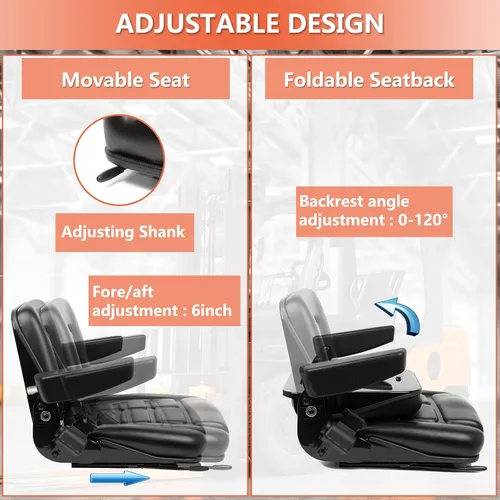 Vista 5 de Asiento universal para montacargas, asiento para tractor con micro interruptor, apoyabrazos y cinturón de seguridad, para tractor, excavadora