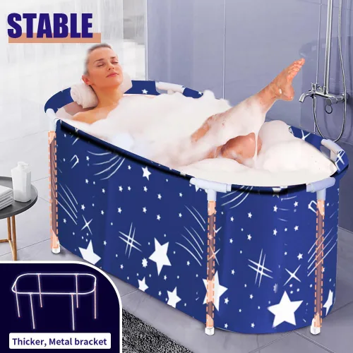 Vista 3 de BESTHLS Bañera Portátil para Adultos, Bañera Plegable Portátil para Baño de Remojo, Tina de Baño Ecológica para Cabina de Ducha (Azul Cielo Grande)