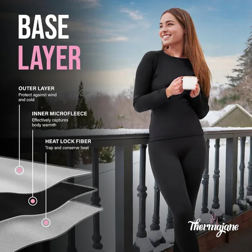 Vista 3 de Thermajane Long Johns Thermal Underwear for Women Fleece Lined Base Layer Pajama Set Cold Weather