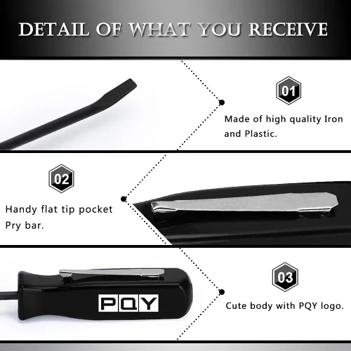 Vista 3 de Mini barra de palanca de bolsillo con clip de bolsillo 4.5" longitud 3pcs (negro)