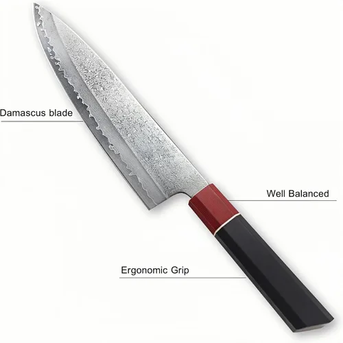 Vista 3 de Miyake Cuchillo de chef japonés Gyuto de 8.6 pulgadas, cuchillo de cocina profesional de Damasco afilado con mango G10 de espiga completa