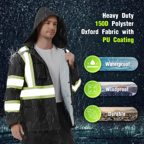 Vista 2 de ProtectX Ropa de lluvia impermeable de alta visibilidad para hombres y mujeres, chaqueta reflectante de seguridad y pantalón de alta visibilidad