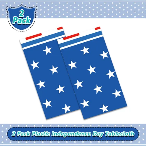 Vista 7 de 2 manteles de 4 de julio, manteles de bandera estadounidense, suministros para fiesta patriótica, para el Día de los Veteranos, Día de la Bandera