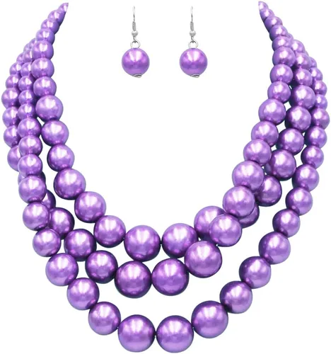 Vista 28 de Rosemarie & Jubalee Conjunto de joyería para mujer con 3 cadenas multicolores de perlas simuladas y aretes, regalo con collar, 45,7 cm + 7,6 cm