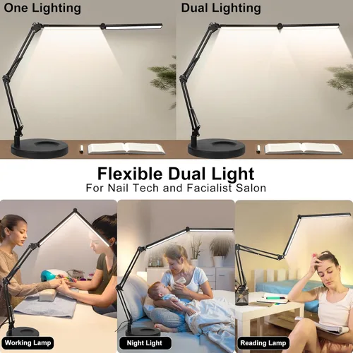 Vista 3 de Toolour Lámparas de escritorio para tecnología de uñas, lámpara de arquitecto doble grande de 24 W con control remoto, 5 colores, modo de sueño
