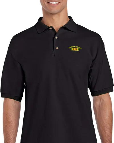 Vista 3 de Camisas polo personalizadas para hombres Vietnam Veterano Bandera Militar Bordado Algodón