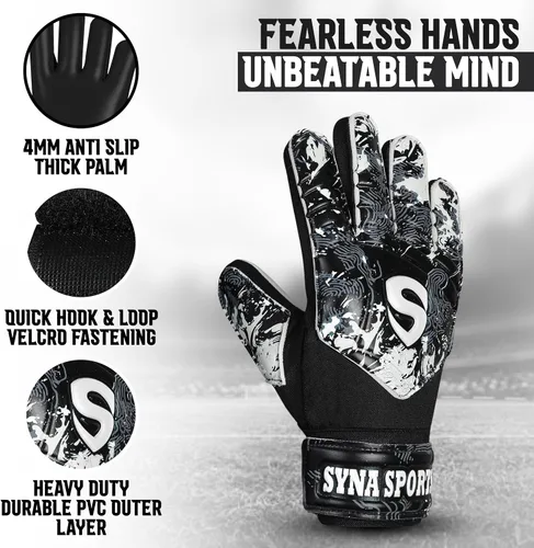 Vista 2 de Guantes de portero de fútbol para niños y jóvenes, guantes de portero de fútbol de 0.157 pulgadas (0.157 in), antideslizantes, resistentes, palma