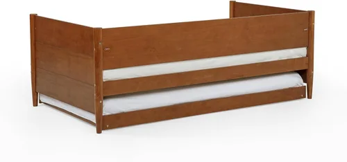 Vista 5 de Camaflexi Sofá cama y nido modernos Mid-Century/Madera maciza y fabricada/Cabecera de panel/No necesita somier/La base tiene 14 listones de Castañho