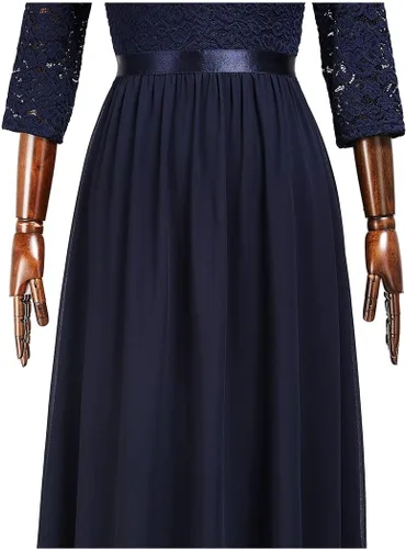 Vista 9 de MISSMAY Vestido de fiesta de dama de honor formal de encaje con cuello en V