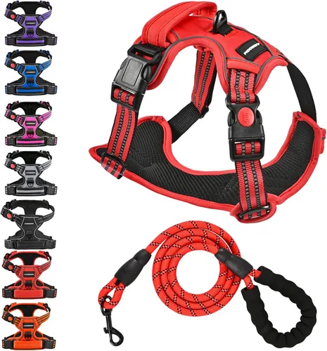 Vista 9 de Arnés para perro sin tirón y correa - Chaleco ajustable suave y acolchado, chaleco Oxford reflectante con asa de fácil control para perros pequeños