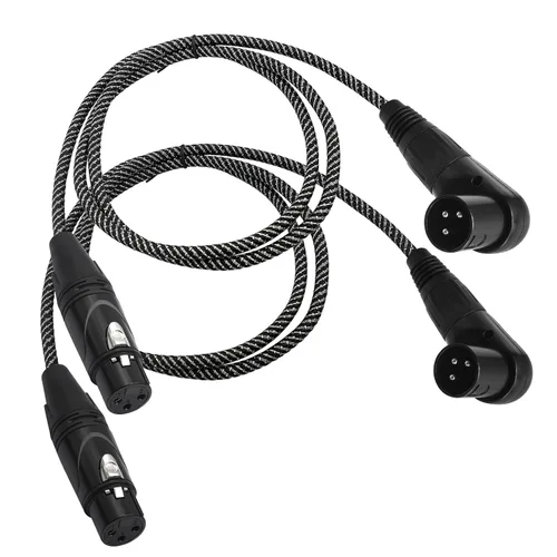 Vista 10 de Cable XLR de ángulo recto hembra a macho de 1.5 pies, cable adaptador XLR de 3 pines de 90 grados, conectores de bloqueo de aleación de zinc, doble