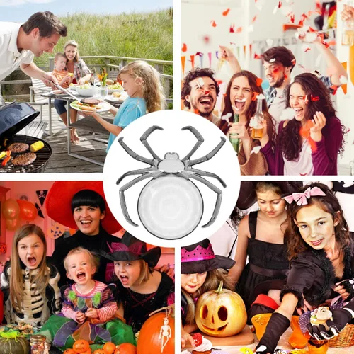 Vista 5 de Bandeja de dulces de araña estilo Halloween de 9.44 pulgadas, plato de postre de plástico multifunción para servir frutas en el hogar y cenar