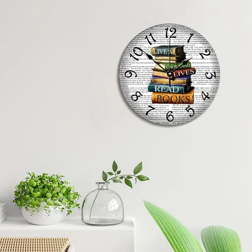 Vista 2 de Doffed - Reloj de pared para biblioteca, estilo vintage, de madera rústica, 10, silencioso, sin tictac, de cuarzo, funciona con pilas, para sala