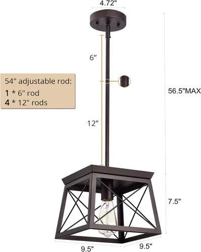 Vista 2 de Lámpara colgante de 1 lámpara colgante de techo para casa de campo, interior, cocina, isla, comedor, sala de estar, bar, bronce aceitado