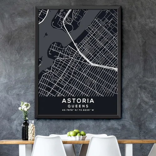 Vista 5 de Generic Impresión artística mapa de pared de Astoria, reinas, noche (16 x 20) para sala de estar