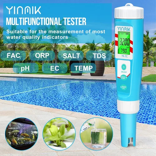 Vista 6 de 7 in 1 Chlorine Meter Digital Chlorine pH Tester Salt pH Meter for Saltwater Pool pH Conductivity for Hydroponic Drink Water TDS Meter YINMIK pH
