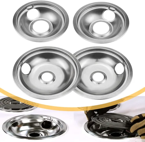 Vista 6 de Juego de 4 cuencos reflectantes cromados universales para estufas de gas, anillos para quemadores compatibles con Whirlpool W10278125 W10196405
