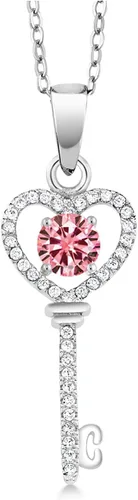 Vista 53 de Gem Stone King Collar con dije de llave de corazón para mujer, plata de ley 925, piedra natal de piedras preciosas, redondo de 0.197 in, con cadena