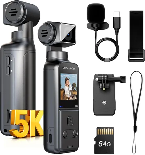 Vista 10 de BOBLOV Cámara corporal 5K con micrófono, cámara de vlogging W5, 5K/15FPS y 4K/60FPS con lente giratoria de 270°, soporte de micrófono externo