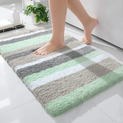 Vista 7 de Buganda - Alfombras de baño de microfibra con rayas, extra gruesas, suaves y peludas, absorbentes, lavables a máquina, para baño, bañera y ducha