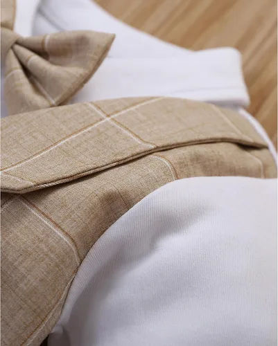 Vista 3 de Conjunto de chaleco para bebés y niños pequeños, camisa corta con corbatín y pantalones, trajes elegantes