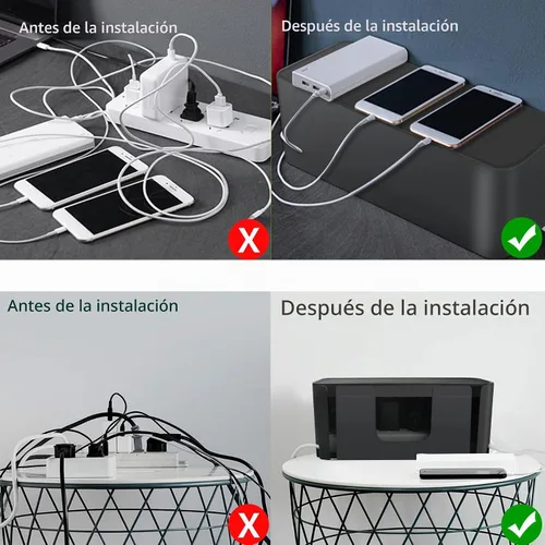 Vista 6 de Caja organizadora de cables, organizador de cables para regletas de alimentación, protector de sobretensiones, cable de extensión y gestión