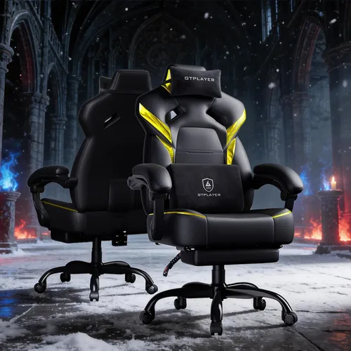 Vista 12 de GTPLAYER Silla de juegos grande y alta para adultos, silla de oficina ergonómica con reposapiés, capacidad resistente de 350 libras, respaldo alto