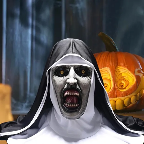 Vista 4 de Máscara de Halloween de terror de látex de cabeza completa para carnaval, disfraces de Halloween Negro mate