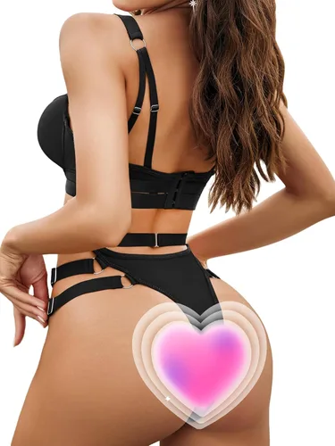Vista 2 de Lilosy Conjunto de lencería con tiras de arnés vinculado con anillo sexy