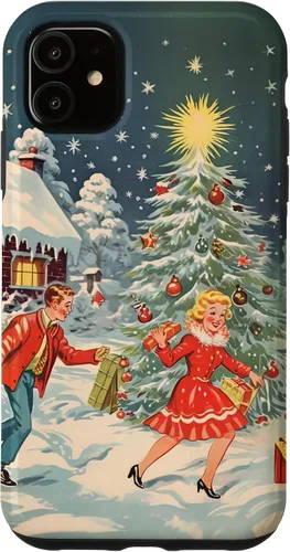 Vista 8 de iPhone 16 Vintage 1950s Nostalgia Christmas Snowflakes Christmas Tree Case