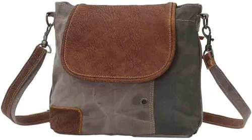 Vista 3 de Myra Bag s Flap-Over Bolso de hombro de lona reciclada S-0769, Marrón