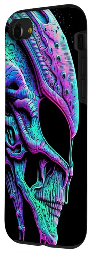 Vista 32 de iPhone 13 Pro Trippy Vaporwave Alien Head Skull Dripping Paint UFO Art Case