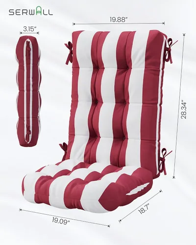 Vista 3 de SERWALL HDPE - Juego de 2 cojines para silla mecedora para exteriores, cojín de espuma viscoelástica, color rojo y blanco
