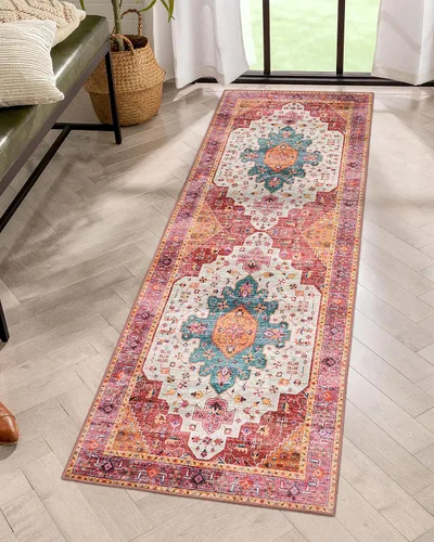 Vista 54 de Moynesa Alfombra ultra fina lavable de 2 x 3 pies, alfombra pequeña de cocina para entrada, interior, antideslizante, tapete vintage para puerta