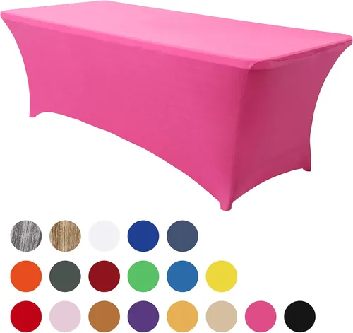 Vista 92 de Obstal Funda de mesa de elastano elástica de 4 pies para mesas plegables estándar, paquete de 2 manteles rectangulares universales ajustables