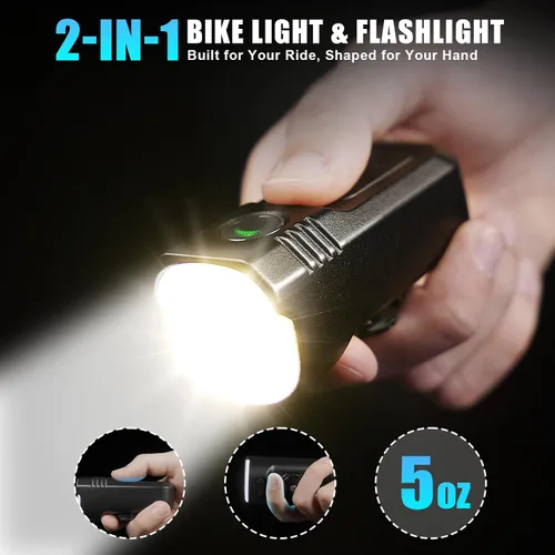Vista 6 de Super Bright Bike Lights for Night Riding,3000mAh USB-C Rechargeable LED Bicycle Headlight Taillight Set,IP65 Waterproof Bike Lights Front & 9 LED