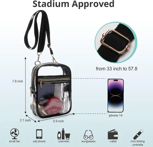 Vista 3 de Bolso cruzado aprobado por estadios para mujer, bolsa transparente para estadios para eventos deportivos, conciertos
