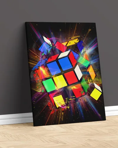 Vista 2 de Govivo Exploding Rubik Cube - Wall Art Decor Print con un fondo negro - obra de arte sin marco impresa en lienzo