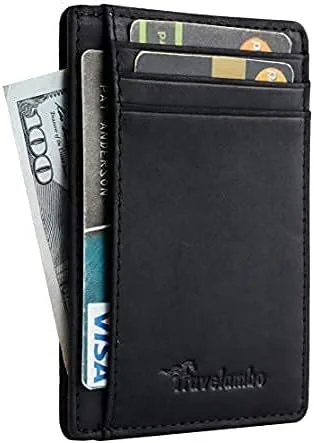 Vista 2 de Travelambo Billetera delgada con bolsillo delantero y clip para el dinero con bloqueo de identificación por radiofrecuencia, talla única